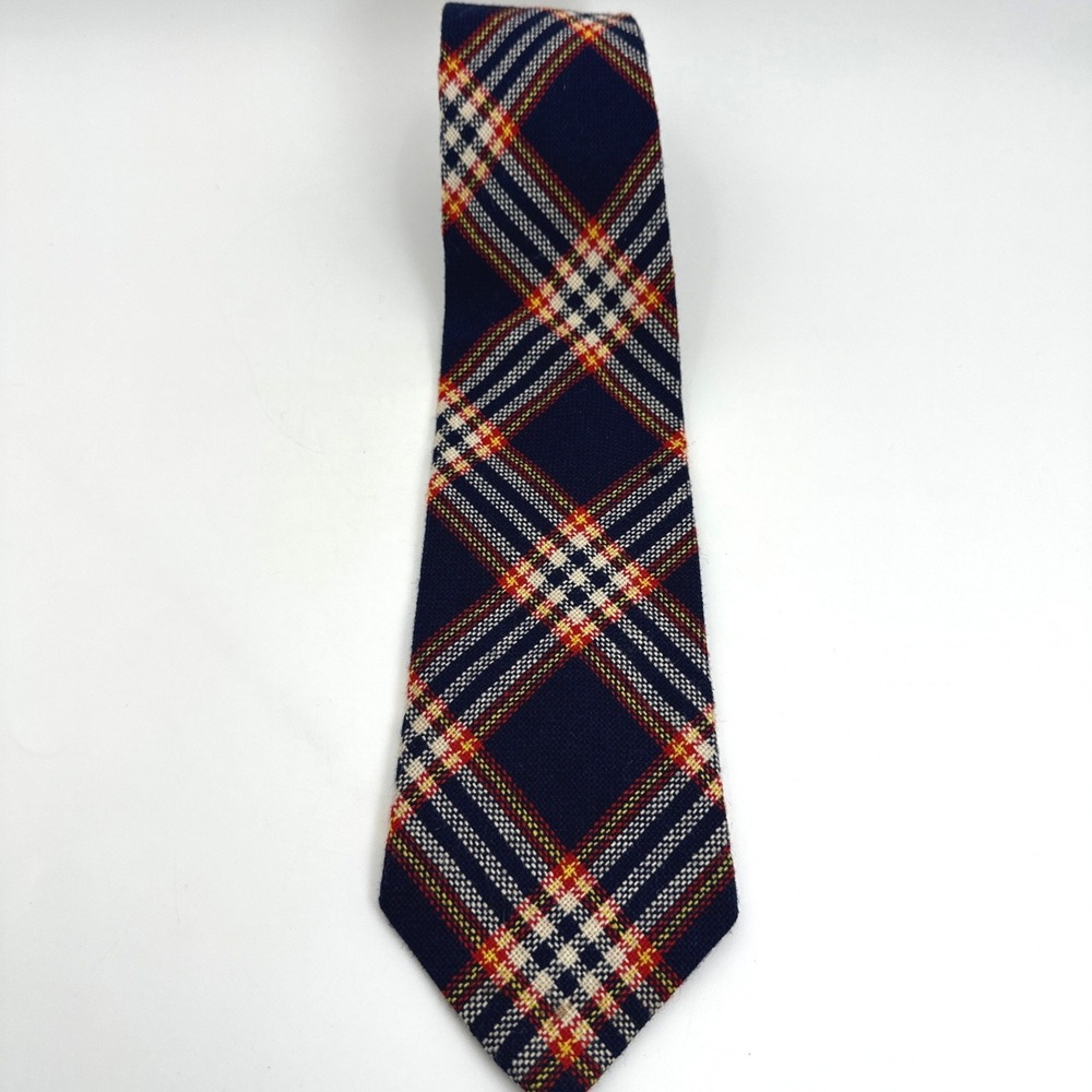 Liebert Necktie Mens 4" Navy Blue Red Plaid Wool Blend Vintage Goudchaux's USA - Picture 2 of 8